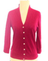 Talbots Raspberry Pink Merino Wool Button Cardigan Sweater V-Neck Petites PS