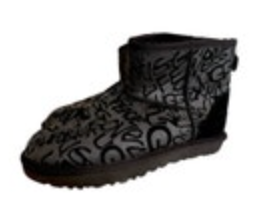 UGG Mini Street Sparkle Graffiti Black Boots Size US 9 Logo Great Condition