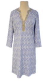 Sunsets And Sweet Tea Dress Preppy V-Neck Blue Metallic Trim Size Small