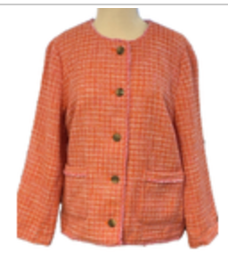 J. Jill Women's Quilted M Tall Boxy Fit Jacket Orange Pink White with Fringe