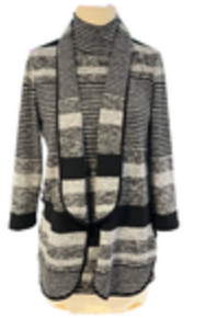 Frank Lyman Design Open Cardigan W/Attached Cowl Neck Stripe Tank Set 4 Stretch