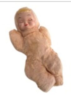 Vintage 1960s Rubber Face Plush Sleeping Baby Doll Music Box Moving Head