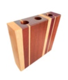 Wooden Block Pen Holder Stand Handcrafted Mixed Wood 3 Holes Artisan Handmade