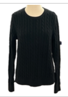 LL Bean Black Sweater Sz M-Reg Pullover Women's 100% Cotton Cable Crewneck
