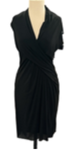 BCBG Maxazria Women's Black V-Neck Wrap Acetate Blend Knit Dress Size Large NWT