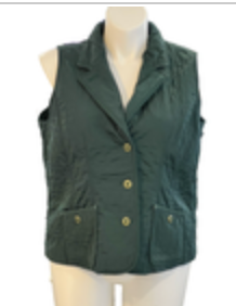 Talbots Petite Green Quilted Vest Corduroy Collar Fleece Lined Gold Button 1XP