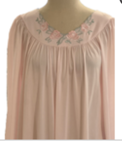 Vintage Shadowline "Petals" Long Sleeve Nightgown Pink Embroidery Small