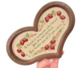Vintage Cross Stitch Heart Friendship Wall Art Strawberries Plastic Frame Kitsch
