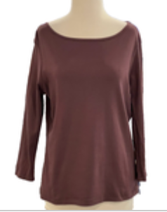 LL Bean 100% Supima Cotton Knit Tee T-Shirt 3/4 Sleeve Burgundy Size Medium