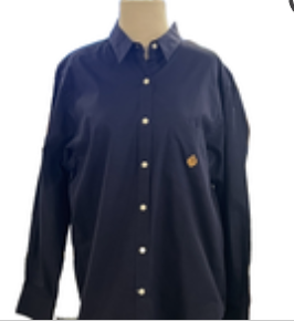 Lauren Ralph Lauren Women's Size 12 100% Cotton Classic Crest L/S Shirt Navy