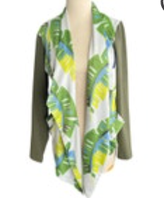 Very Vollbracht Kimono Jacket Womens Green Palm Frond Open Front Size M