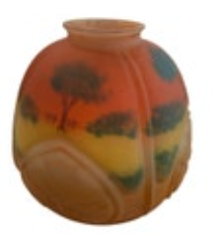 Antique Hand-Painted Orange 4 Panel Country Scene Glass Lamp Shade Vintage