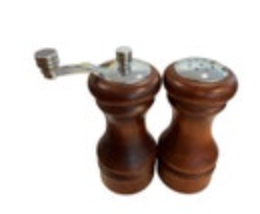 Vintage Mr. Dudley 5-3/4 Wood Pepper Mill Salt Shaker Set Silver-tone