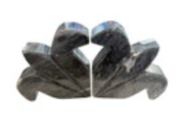Estate Carved Black Onyx Solid Fleur De Lis Stone Bookends Handmade