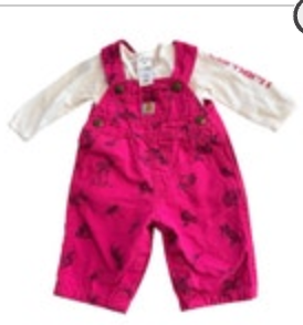 Carhartt Baby 2 Piece Set Pink Animals Bodysuit Canvas Overalls Size 3M Magenta