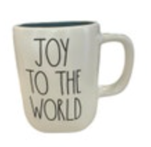 RAE DUNN Heralding Angel JOY TO THE WORLD Coffee Mug Christmas Double Sided EUC