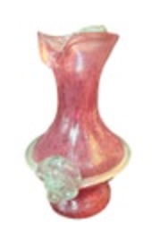 Murano Glass Iridescent Pink & Blue Scavo Glass Lion Head 7.25” Pitcher Vase
