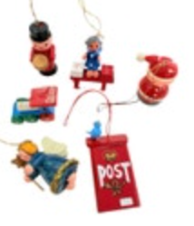 Vintage Lot Of 6 Mini Wooden Christmas Ornaments Wood Miniature Painted 1.5”
