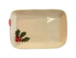Holly Leaf Trinket Dish Red Berries Christmas Green Studio Pottery Signed Handma