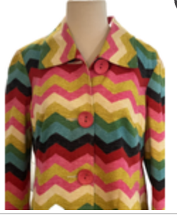 3 Sisters Colorful Rainbow Chevron Tapestry VTG Pea Coat Jacket Sz M