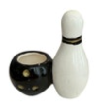 Vintage Enesco Japan Ceramic Bowling Pin Ball Toothpick Holder Collectible