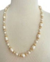Gold Tone Faux Pearl Necklace Strand Beaded Classic 24”