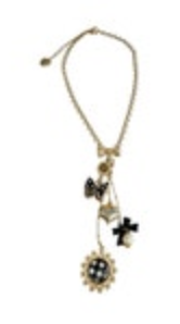 BETSEY JOHNSON Black White Gingham Polka Dot Crystal Lucite Lariat Necklace