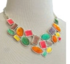 Colorful Enamel Silver Tone Bib Necklace Statement 80s Party