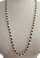 Gold Tone Black Bead Faux Pearl Necklace Strand Beaded Classic 30”