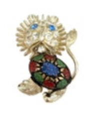 Vintage Estate Upcycled Lion Brooch Pin Gold Tone Rhinestone