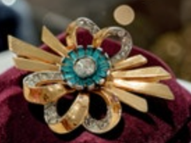 Exquisite Vintage Joseph MAZER Blue Rhinestone Retro Gold Brooch Pin Rare