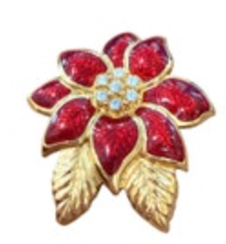 MONET Signed POINSETTIA Enamel Flower Brooch Rhinestone Christmas Holiday Pin