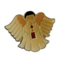 Vintage Enamel Angel Pin With Candle 1 1/2” X 1 1/4” Holiday Christmas Religious