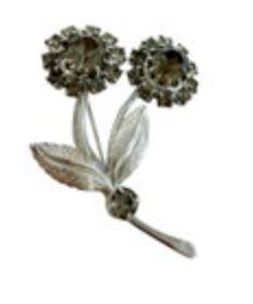 Silver Tone Grey Rhinestone Daisy Flower Pin Brooch EUC Vintage