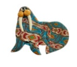 Handmade Walrus Brooch Multicolored Polymer Clay Artistic Aztec Style Artsy