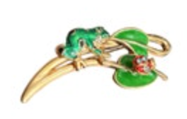 Enamel Frog Ladybug Gold Tone Brooch Whimsical Spring Motion Ladybug