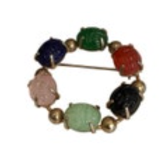 Vintage Scarab Brooch Multi Acrylic Stone Carved Circle Pin Egyptian Revival