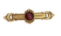 Vintage Gold Tone Bar Brooch Sweater Guard Burgundy Cabochon Victorian Revival