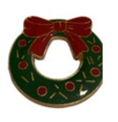 Gold Tone Red Green Glossy Enamel Christmas Themed Wreath Brooch Pin Vintage