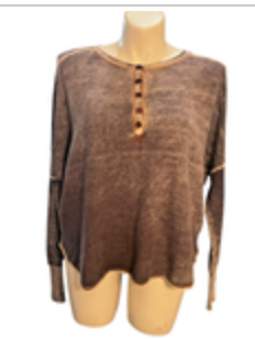 SUNDANCE Gray Fade Blend Knit Henley Large Boho Casual 100% Cotton