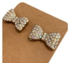 Gold Tone Bow Rhinestone Post Earrings Dressy Classic