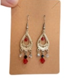 Silver Tone Ornate Beaded Dangle Hook Earrings Classy Dressy