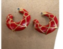 Red Enamel Gold Tone Small Hoop Earrings Preppy Coastal Classy