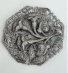 Vintage Art Nouveau Floral Octagon Silver Pewter Tone Brooch