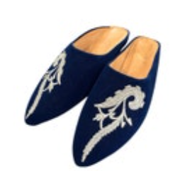 Atelier Womens Navy Velvet Mules Metallic Embroidery Ethnic Size 8