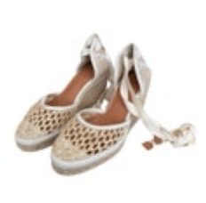 Castañer Carina Cream Woven Canvas Wedge Espadrilles Lace Up Shoes Women's US 7