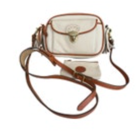 Dooney Bourke Cream Brown Kilty Crossbody Shoulder Bag Leather Vintage Golf
