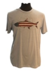 American Flag Fish Salmon Blue T-Shirt Mens L Patriotic USA Flag