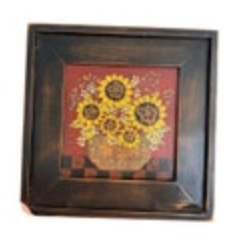 Folk Art Sunny Sunflowers Framed Picture Lisa Hilliker Signed Farmhouse Decor