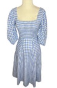 Olivia James The Label Blue White Gingham XS Cotton Dress Womens Puff Sleeve